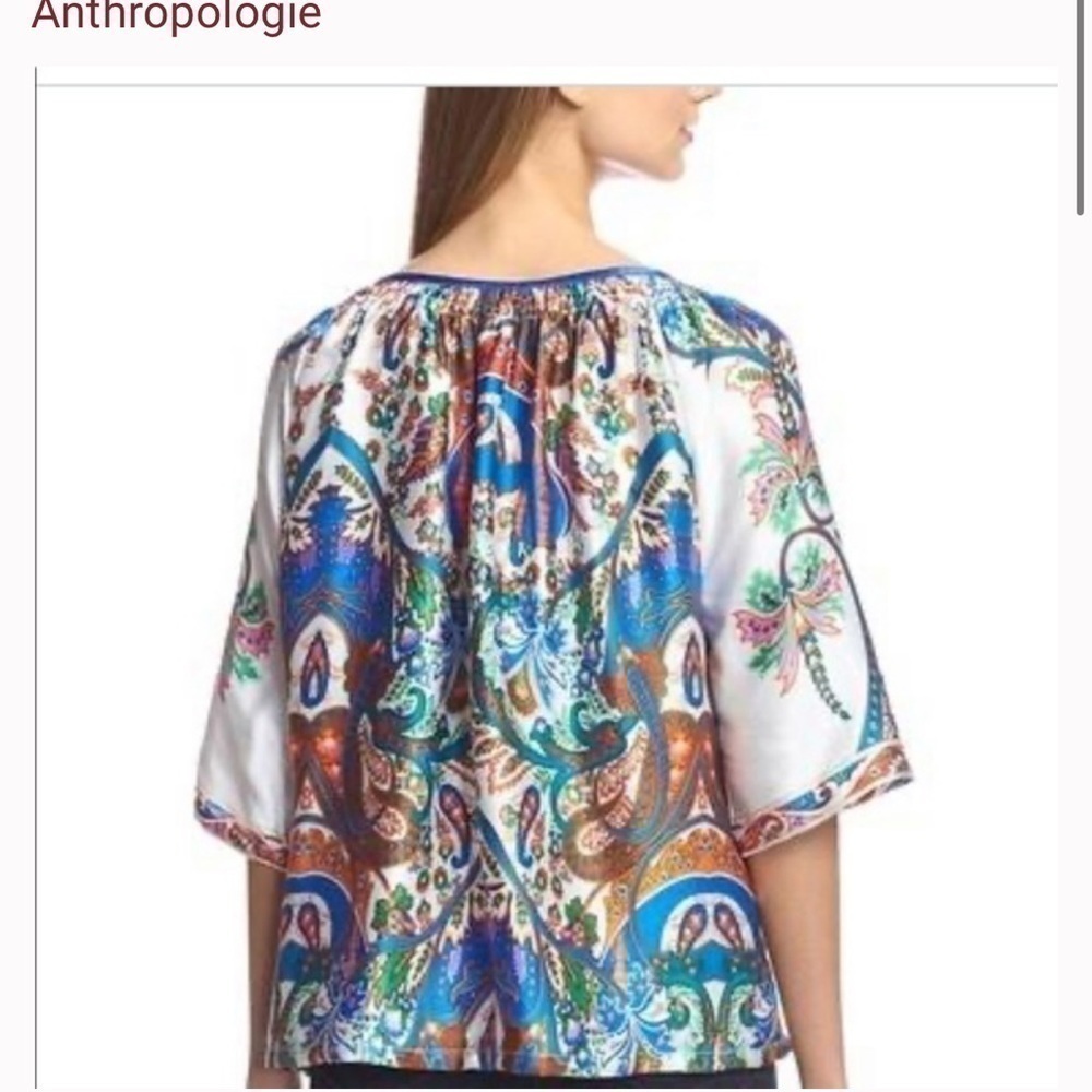 ANTHROPOLOGIE Kas New York silk Top Size XXS Ivory Floral 3/4 sleeve blouse - Picture 8 of 8